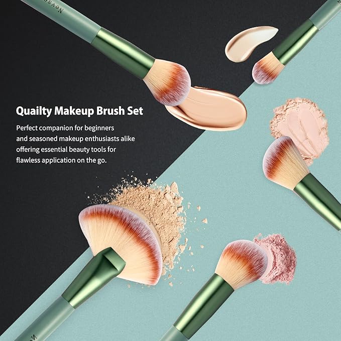 28PCS Makeup Brushes Set, Quality Make Up Brushes for Women, Makeup Brush Sets & Kits for Beginner Starter Professional,Soft Brushes with Blenders Masks Spatula,Travel-Friendly Gift Case, Green