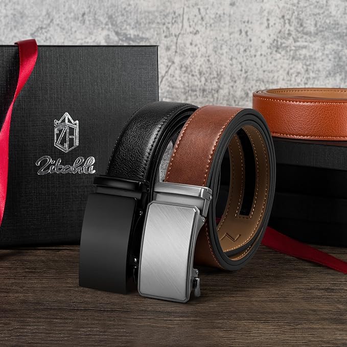 Zitahli Ratchet Belt for Men - 2 Packs Leather Mens belt For Gift Men Dress and Casual,Trim to Fit