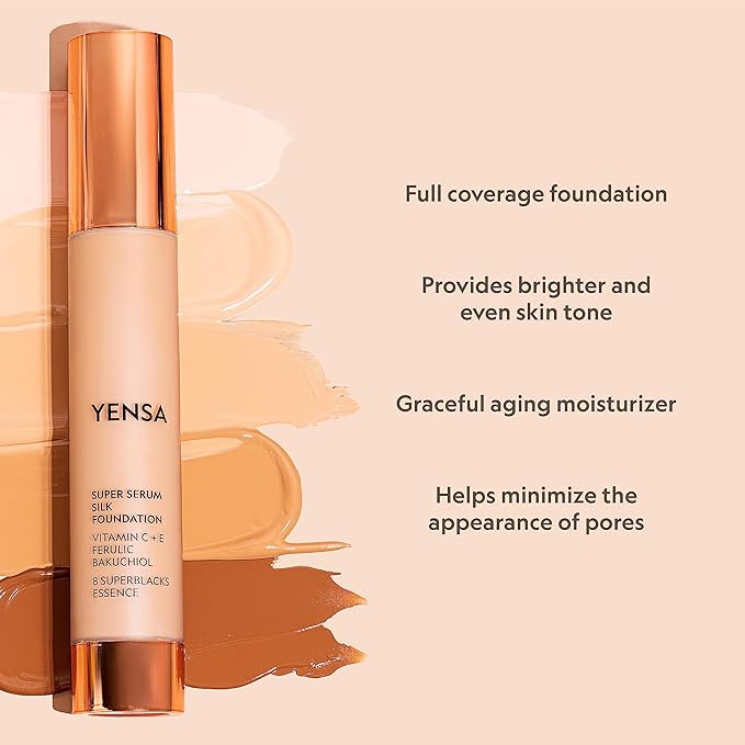 YENSA Serum Foundation Makeup - Super Silk Full Coverage Foundation Enriched with Peptides, Vitamin C & Ferulic Acid to Help Reduce Fine Lines, Wrinkles & Dark Circles - Fair 3 (1 oz)