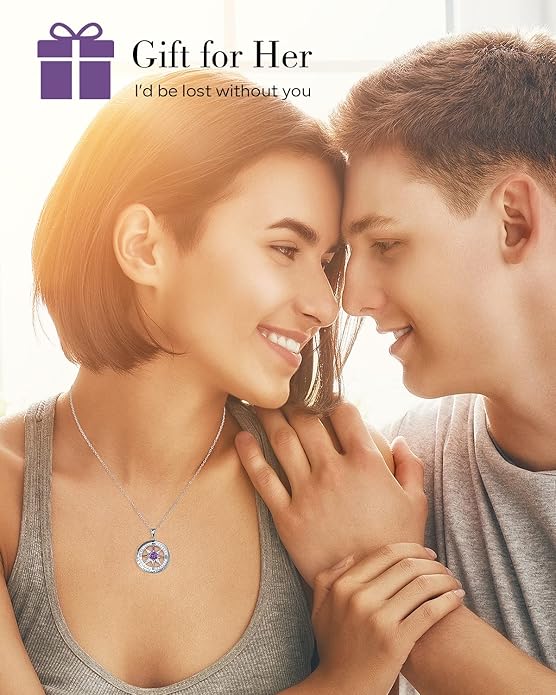 S925 Necklace Gift for Wife |Compass Jewelry |Women Anniversary |Sterling Silver |Girlfriend Birthday Gifts for Her Valentines |I'd be Lost without You |Jewel 18K Gold