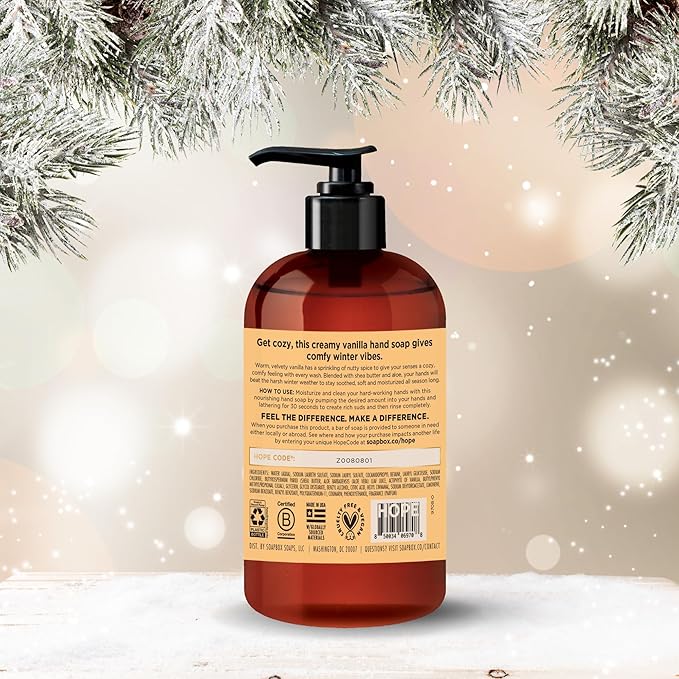 Soapbox Winter Hand Soaps, Spiced Vanilla & Frosted Pomegranate Liquid Hand Soap, Moisturizing Soap, Shea Butter & Aloe, Pack of 4, 12oz