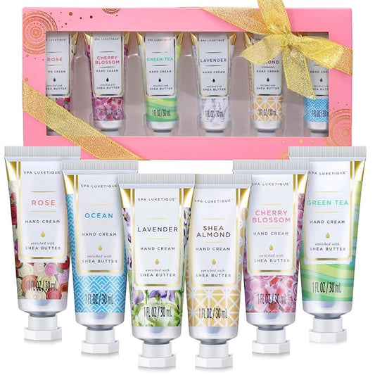 spa luxetique Travel Size Hand Cream Gift Set - Scented Hand Lotion for Dry Skin, Ideal Birthday Gift for Women, 6 x 1.0 oz