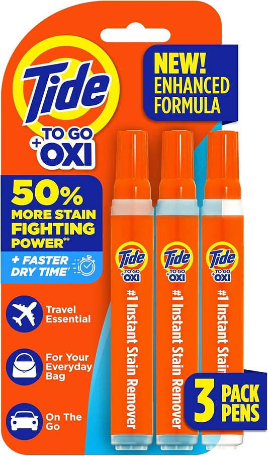 Tide Stain Remover for Clothes, Tide To Go Pen, Instant Stain Remover Pen & Spot Cleaner, Portable & Travel-Friendly, Works on Food & Drink Stains, Fits in Purses & Bags, 3 Count (Pack of 1)