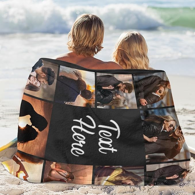 Custom Blanket with Picture Text Customized Throw Personalized, Customizable, Photo Blankets Customize Gifts for Mom, Dad, Couple, Girlfriend, Boyfriend, Wife, Husband, D10 Photos-1