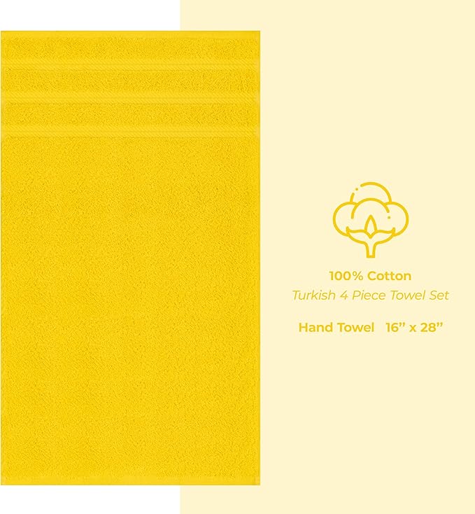 American Soft Linen Luxury Hand Towels for Bathroom, 600 GSM 100% Cotton Turkish 4 Piece Hand Towel Set, 600 GSM Hand Face Towels for Kitchen, Yellow Hand Towels