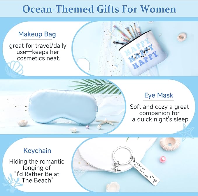 Birthday Gifts for Women, Ocean-Themed Gift Set for Women, Inspirational Thank You Gift Box, Christmas Gifts Beach Spa Self Care Basket for Her Teen Girl Sister Friend Friendship Mom