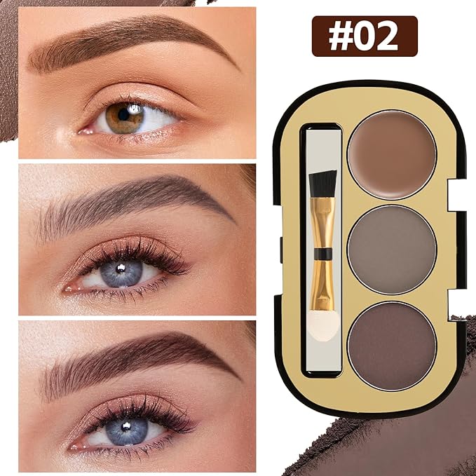 Boobeen 3 Color Eyebrow Powder Palette, Waterproof Eyebrow Gel Makeup, Brow Definer to Shape Perfect Brow，Professional Brow Filler Powder with Brush