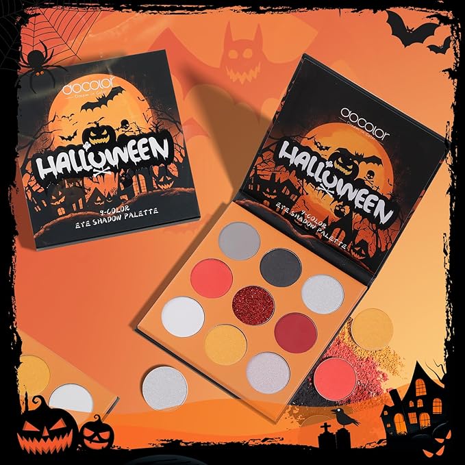 docolor Makeup Brush Set,5PCS Halloween Goth Makeup Brushes Powder Contour Eyeliner Brow Eyeshadow Brush Set with 9 Colors Halloween Eyeshadow Palette,1PC Makeup Sponge Puff&3PCS Halloween Scar Tattoo