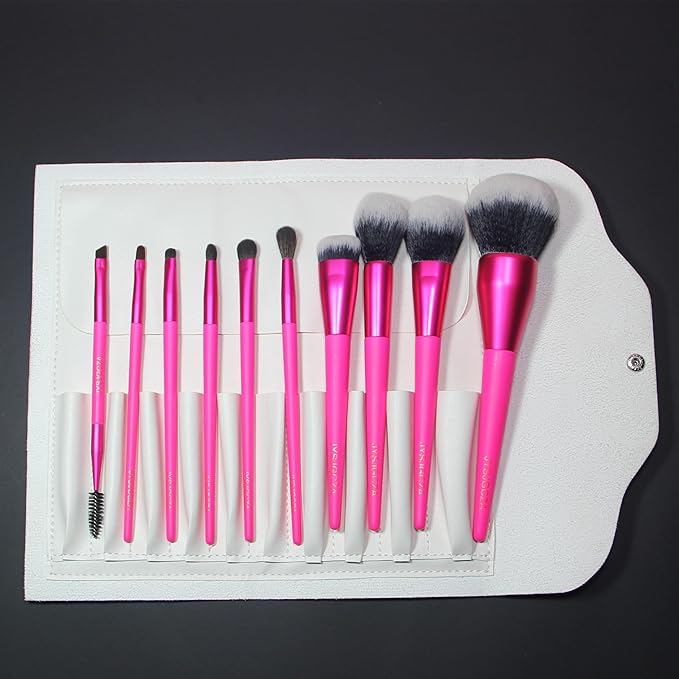 Professional Makeup Brush Set with Includes Brushes for Contouring, Highlighting, Eyeshadow, Foundation & More. 10 Pcs Makeup Brushes with Paired with makeup bag （Rose red color）