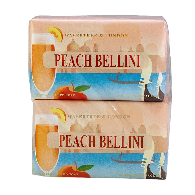 Wavertree & London Peach Bellini Scented Natural Soap (2 Bars), 7oz Moisturizing French Triple Milled Soap Bars enriched with shea butter - Pure Plant Based Bath & Body Bars for All Skin Types