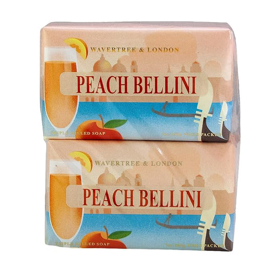Wavertree & London Peach Bellini Scented Natural Soap (2 Bars), 7oz Moisturizing French Triple Milled Soap Bars enriched with shea butter - Pure Plant Based Bath & Body Bars for All Skin Types