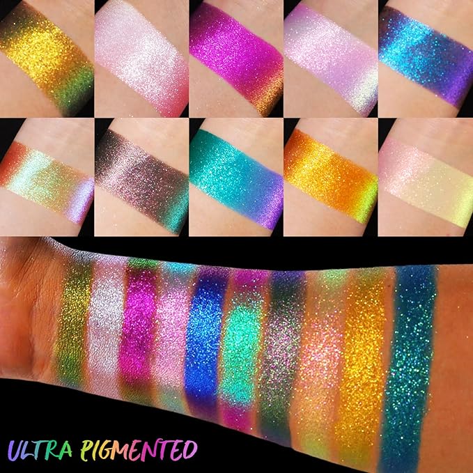 UCANBE Chameleon Multichrome Eyeshadow Palette, 10 Colors Shifting Chromatic Light-Reflecting Metallic Eye Shadow, Multi-Use Blendable Holographic Glitter Shimmer Eye Makeup Pallet (Solar Python)