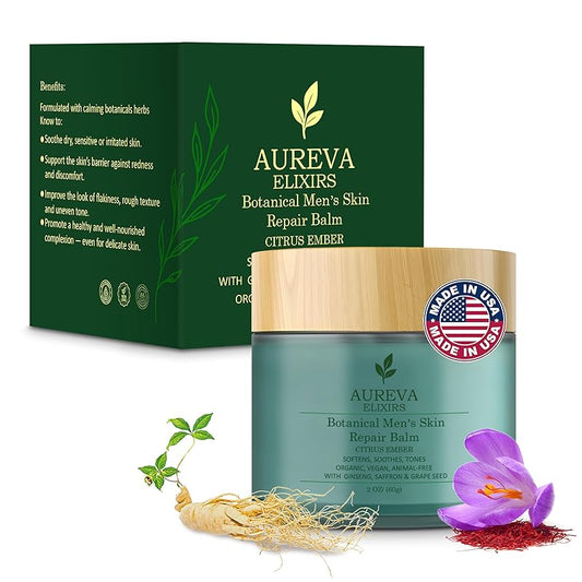 Men's Skin Repair Balm – Face & Body For All Skin Types – Soothes Acne, Sunburn, After Shave & Redness – With Sunscreen – Ember Citrus Scent, 2oz