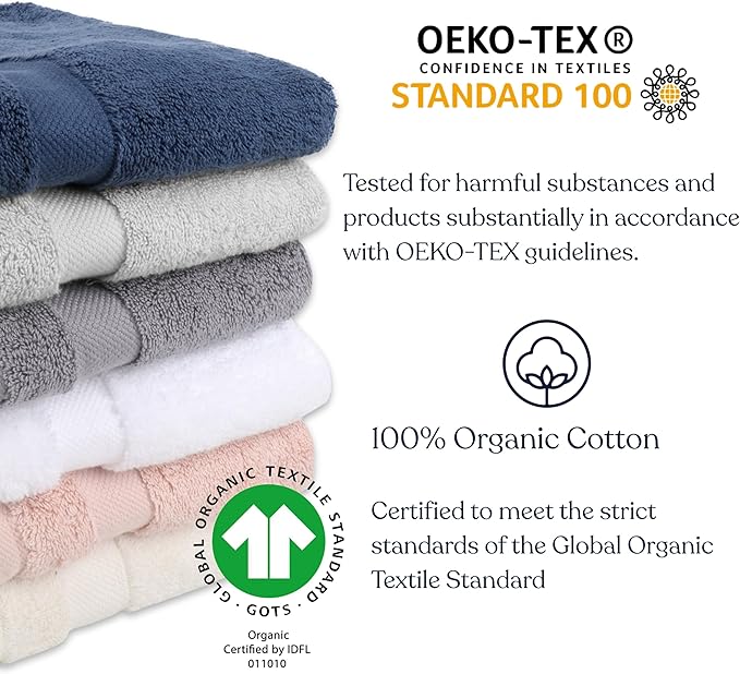 Delara Organic Cotton Luxuriously Plush Washcloths Pack of 6 | GOTS & Oeko-TEX Certified | Premium Quality Face Towels | Feather Touch Technology|650 GSM Long Staple|Soft, Quick Dry & Ultra-Absorbent