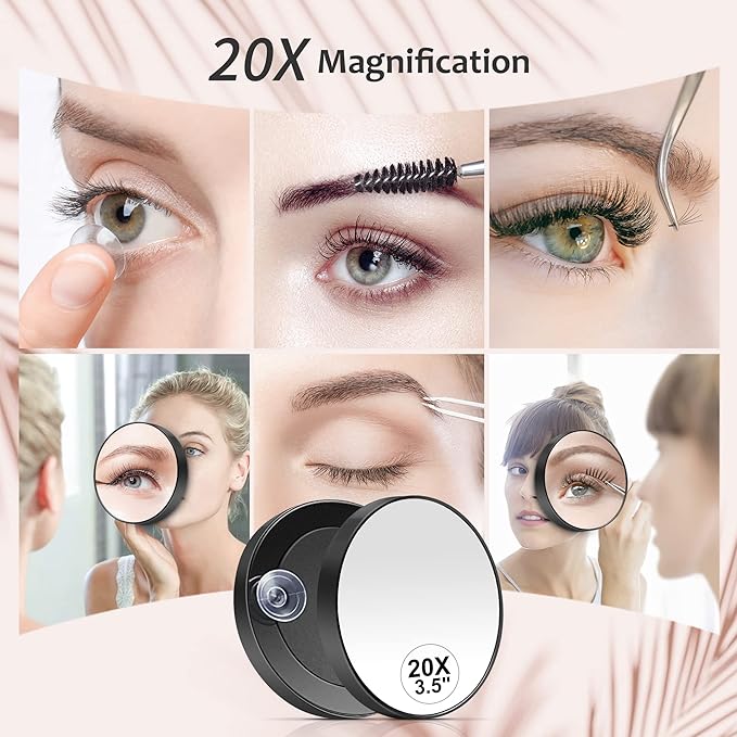 MIYADIVA 20X Magnifying Mirror, 20X Magnifying Mirror Suction Cup and Tweezers, As a Mganifying Makeup Mirror, Pocket Mirror Set for Eyes Makeup 3.5 Inches