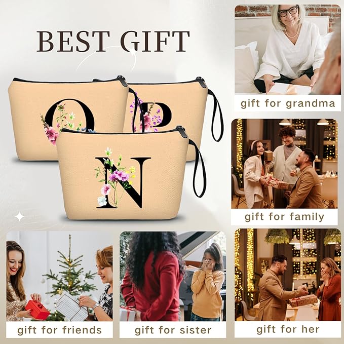 Appreciation Initial Monogram Gifts for Sisters from Sister Employees Team Bride Womens Unique Mom Personalized Makeup Cosmetic Bag with Mirror Mothers Day Christmas Graduation N