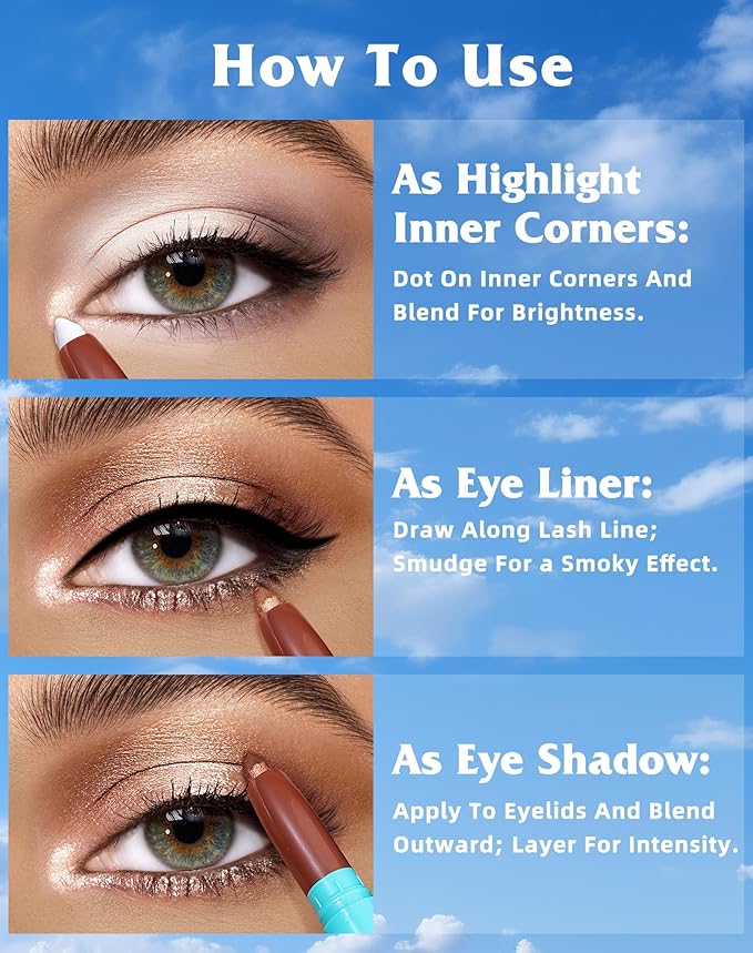 KIMUSE Eyeshadow Stick 4 Colors Set, 3-in-1 Eye Brightener Stick, Long Lasting, Waterproof, Buildable Color, Natural Glow for Daily & Party Makeup