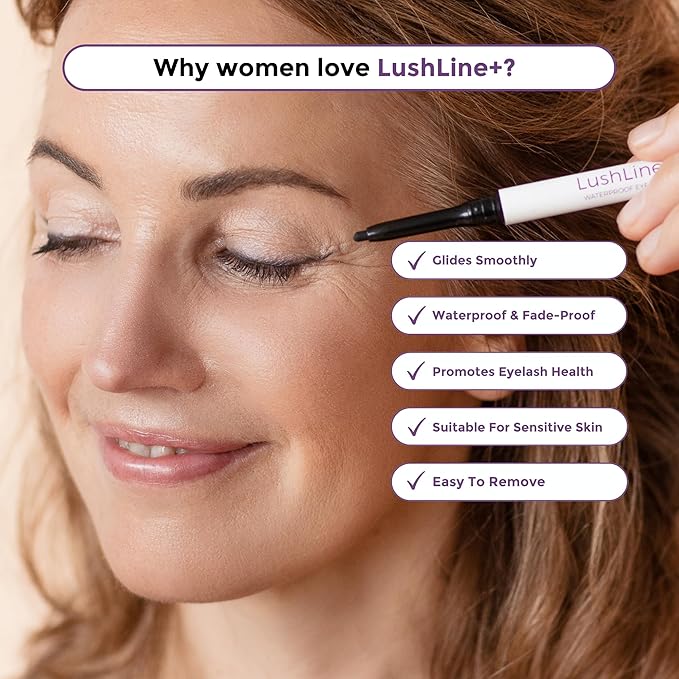 Rumi Cosmetiques LushLine+ Waterproof Eyeliner Pencil For Older Women - Smudge Proof, Long-Lasting, Non Toxic, Soft Glide - Safe For Sensitive Eyes (Natural Grey)