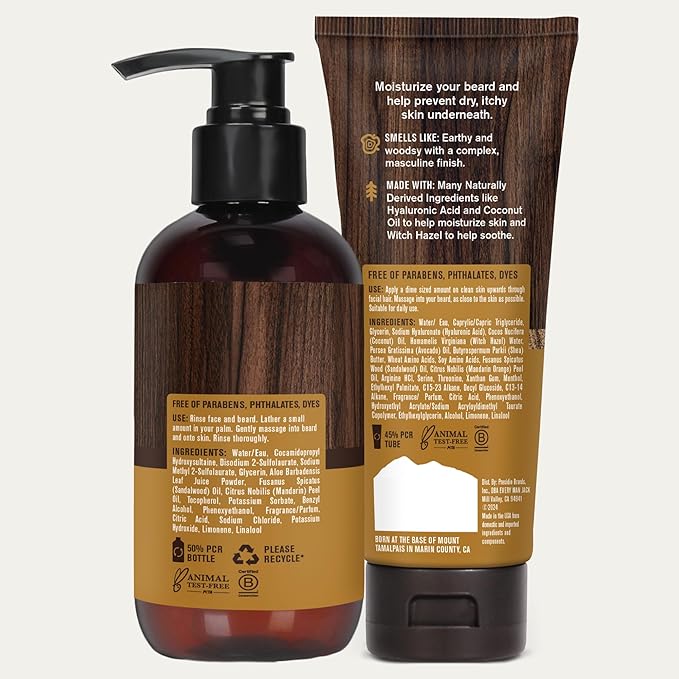 Every Man Jack Men's Beard + Face Wash & Lotion Set - Subtle Sandalwood Scent - Naturally Cleanse and Condition Your Beard & Skin