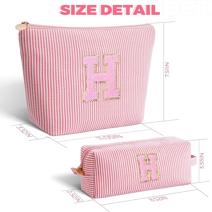 Monogrammed Gifts for Women - Cosmetic Bag for Teen,Initial Cute Makeup Bag Set for Women,Trendy Pouch for Niece Sister Friend Female Her,Birthday Gifts for Daughter - Peach,H