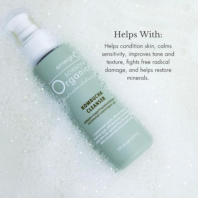 emerginC Scientific Organics Kombucha Cleanser - Nutrient Powerhouse Face Wash with Aloe Vera + Plant Stem Cells to Help Visibly Improve Skin Tone + Texture (4 oz, 120 ml)