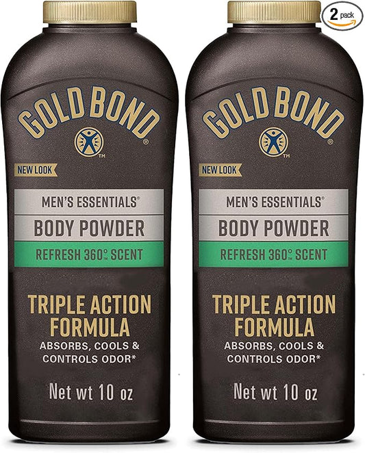 Gold Bond Men's Essentials Talc-Free Body Powder, 10 oz., Refresh 360 Scent, Wetness Protection (Pack of 2)