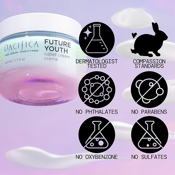 Pacifica Future Youth Super Cream – Daily Anti-Aging Moisturizer for All Skin Types, Lightweight Hydration with Advanced Peptides & Antioxidants, Improves Firmness & Elasticity, Vegan & Clean Beauty
