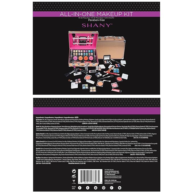 SHANY Carry All Make up Train Case with Pro Makeup Set, Beauty Brushes, Lipsticks, Eye Shadows, Blushes, Powders, and more - Reusable Cosmetics Storage Organizer - Premium Gift Packaging - Rose Gold