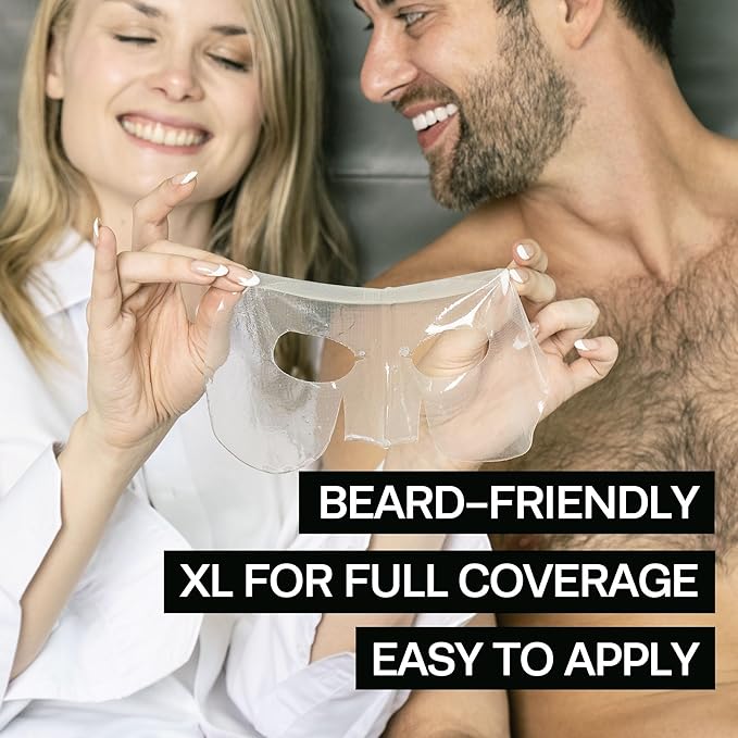 HommeFace Men’s Revitalizing Hydrogel Facial Mask Set (5ct) - Hydrating, Beard-Friendly, Anti-Aging, Soothing Face Sheet Masks - Korean Skincare Technology with Hyaluronic Acid, Vitamins & Peptides
