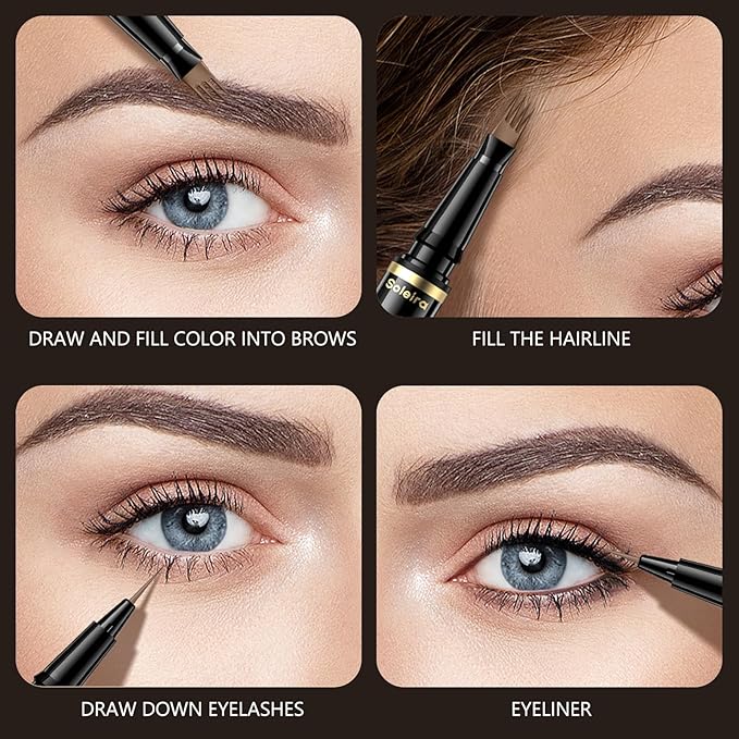 Eyebrow Pen, Soleira Waterproof Eyebrow Pencil with 4 Tip Microblading Eyebrow Pen and Dual-ended Eyebrow Brush, for Natural-Looking Brows, Long-Lasting, COCO Dark Brown