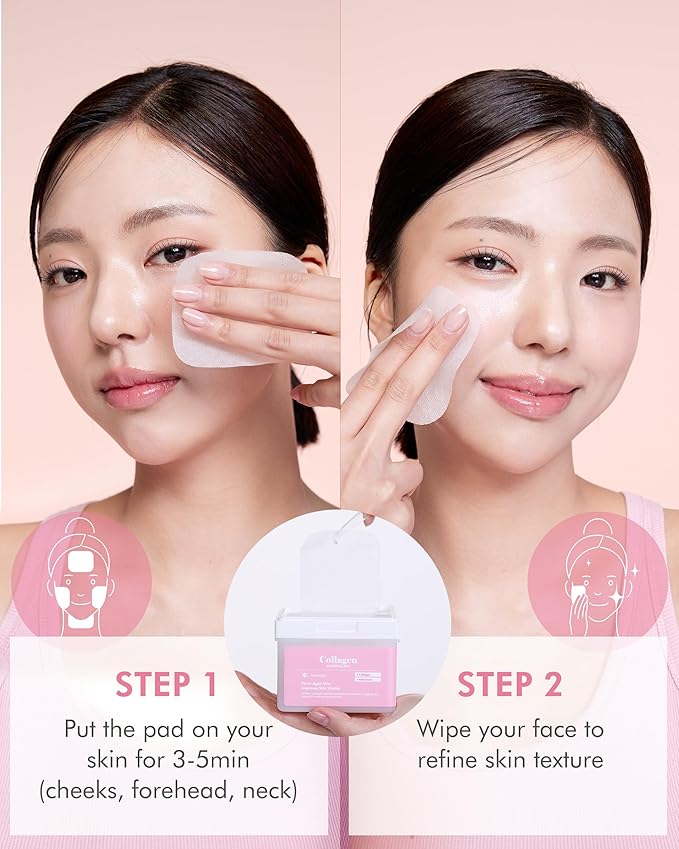 DERMAL Collagen Moistfull Pad - Korean Toner Pad for Elasticity & Wrinkle Improvement with Peptides - Vegan Tencel Square Pads - High Capacity, 120 Sheets