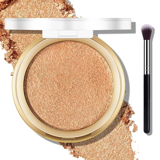 Baked Highlighter Powder Palette, Makeup Highlighter Powder Palette Sheer Shimmering Finish Face Highlighters Makeup Iluminadores de Maquillaje #06 Bronze Glow