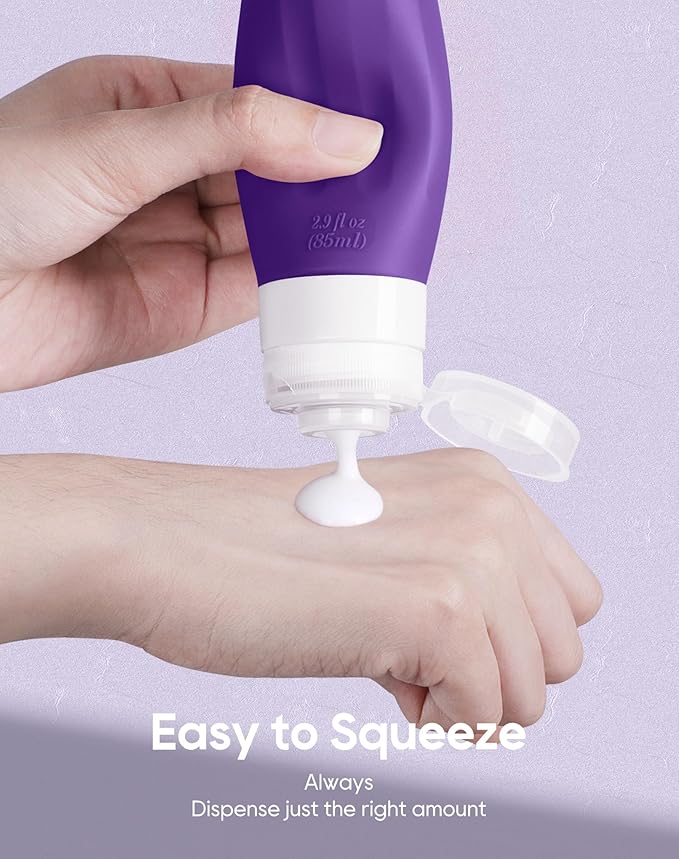 Morfone 16 Pack Silicone Travel Bottles Set for Toiletries TSA Approved Travel Containers Leakproof Squeezable Refillable Accessories 2oz 3oz for Shampoo Conditioner Lotion Liquids (Blue Purple)