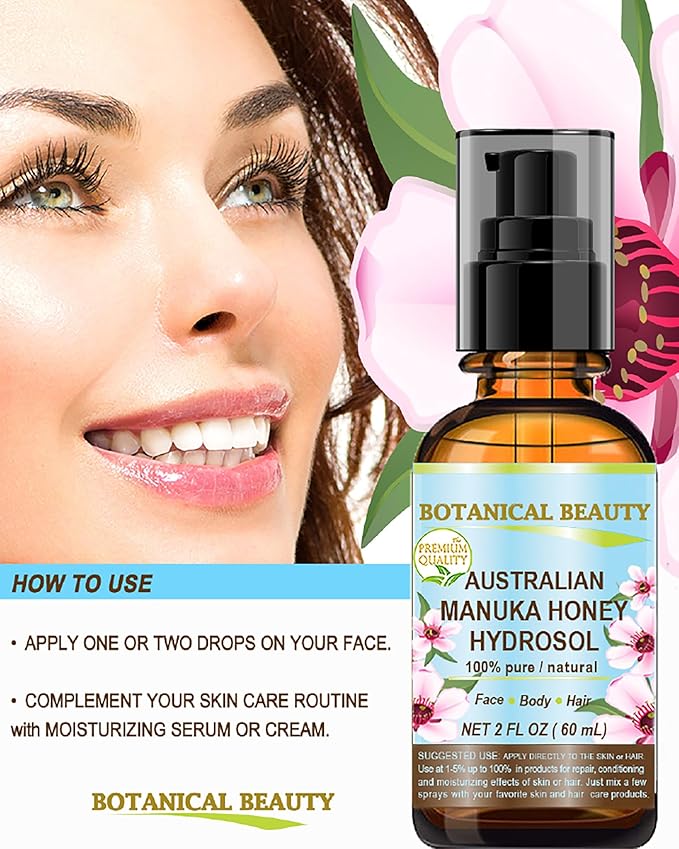 Australian Manuka Honey HYDROSOL Floral Water 100% Pure Natural Facial Toner, Moisturizer for Skin, Face, Hair 2 Fl. oz.- 60 ml by Botanical Beauty
