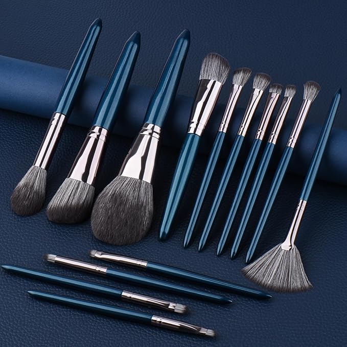 Professional Makeup Brush Set 14Pcs Makeup Brushes Kit Foundation Eyeshadow Powder Blending Eyebrow Eyelash Kabuki Brushes Cosmetic Brushes Travel Kits With Leather Bag Gift