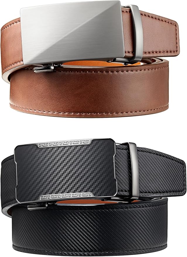 Zitahli Ratchet Belt for Men - 2 Packs Leather Mens belt For Gift Men Dress and Casual,Trim to Fit