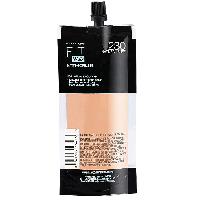 Maybelline New York Fit Me Matte + Poreless Liquid Foundation, Pouch Format, 230 Natural Buff, 1.3 Ounce