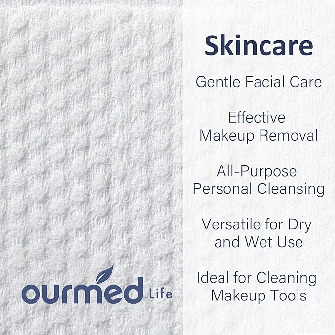 Ourmed Life Face Towels, Disposable Biodegradable Clean Facial Wash Cloth for Sensitive Skin, Lint- free Facial Towels for Cleansing, Skincare and Makeup Remover, Dry Wipes, 600 Count
