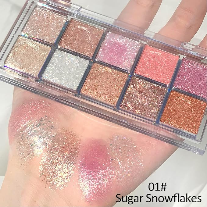 Erinde 10 Color Eyeshadow Palette Makeup - Matte Shimmer Glitter Eye Shadow, Ultra-Blendable, High Pigmented, Naturing-Looking, Neutral Nude Eyeshadow Palette with Professional Brush, Starlight Gems