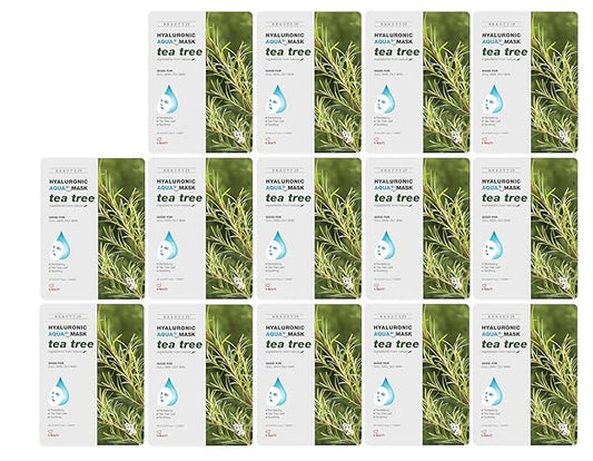 Hyaluronic Aqua Plus Essence Full Face Facial Sheet Mask 14 Sheets - 2 WEEKS SET (TEA TREE - 14 pack)