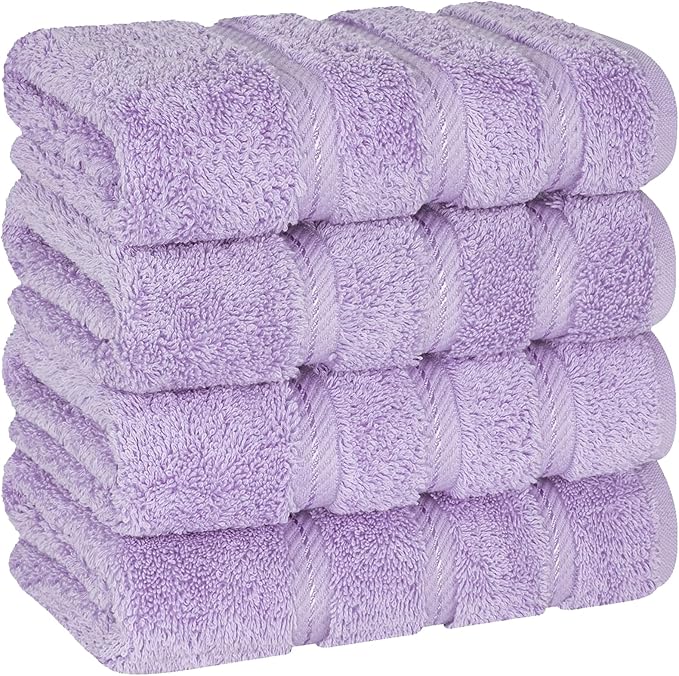 American Soft Linen Luxury Hand Towels for Bathroom, 600 GSM 100% Cotton Turkish 4 Piece Hand Towel Set, 600 GSM Hand Face Towels for Kitchen, Lilac Hand Towels