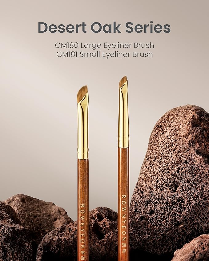 Desert Oak Series Wing Liner Duo Brush Set - CM 180 Bold Angled Eyeliner & CM 181 Precision Detail Brush for Gel/Liquid/Powder, Bubinga Handle & Brass Ferrule