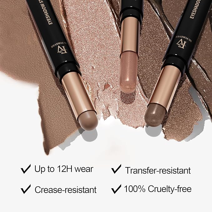 FV Waterproof Eyeshadow Stick Duo,Long-Lasting Cream Eye Shadow Makeup Sets, High Pigmented Eyeshadow Pencil with Matte & Shimmer Finish, Natural Look (Vanilla & Champagne)