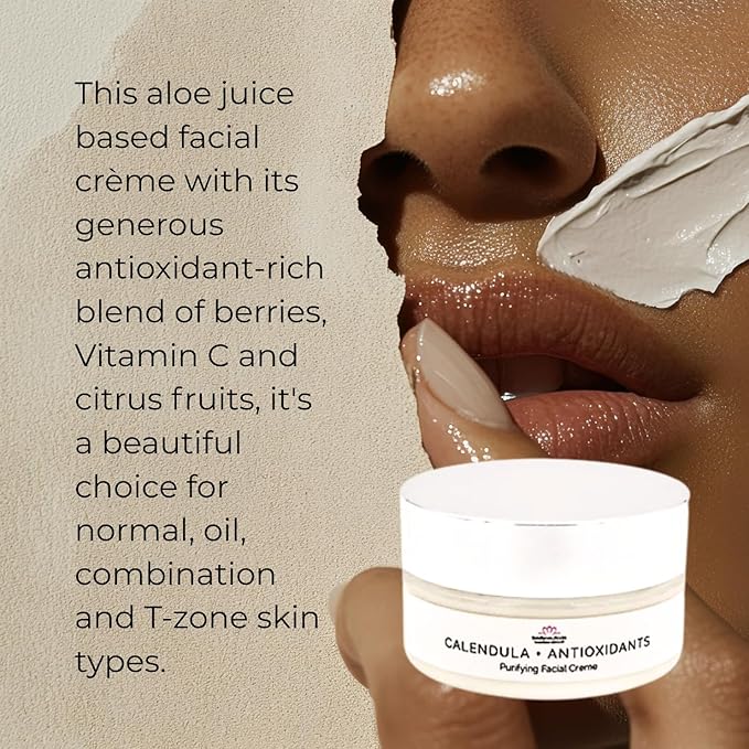 Calendula + Antioxidants Facial Crème – Natural Moisturizer with Vitamin C, Blueberry, Cranberry & Neem – Lightweight, Non-Comedogenic, Vegan – 2 oz