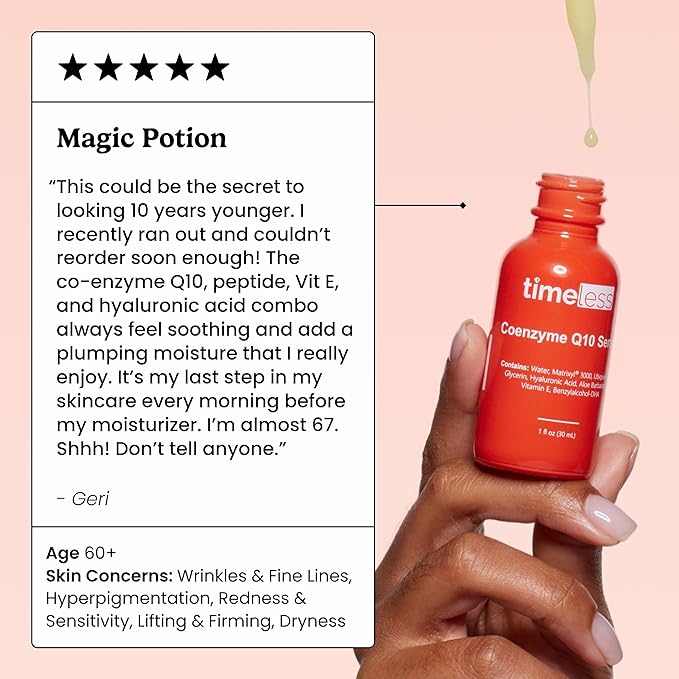 Timeless Skin Care Coenzyme Q10 Serum - Skin Care Serum for Smoothing - Fragrance-Free - Coenzyme Q10 - with Hyaluronic Acid - 4 oz