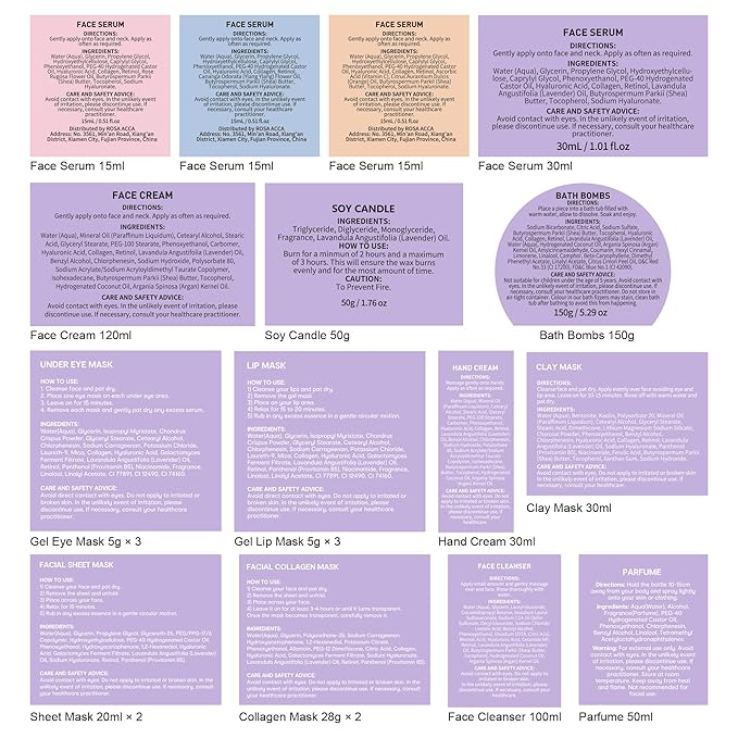 Lavender 33 Pcs Spa Bath & Body Gift Set, Face Sheet Mask Skin Care for Women, Hydrogel Mask, Lip Gloss, Cosmetic Bag, Face Serum, Necklace, Cleanser, Gua Sha, Christmas, Mother Day, Anniversary