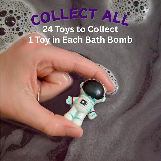 EvolutionUSA 1pc Space Bath Bomb for Boys & Girls, Planet Bath Ball with Toy Hidden Inside, Organic Hypoallerganic Childrens Bathbomb, Cosmic Fun Space Surprise, Gift Set Birthday, Christmas, Easter
