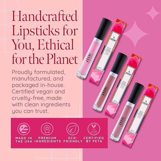 Aromi Pastel Purple Matte Liquid Lipstick | Long-Lasting Lip Color, Vegan Makeup, Cruelty-free Beauty, Handmade (Lavender Fields)