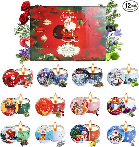 12 Pack Christmas Scented Candles with Natural Soy Wax, Long Lasting Aromatherapy Soy Candles for Home Scented, Christmas Candles Gift Set for Women & Friends