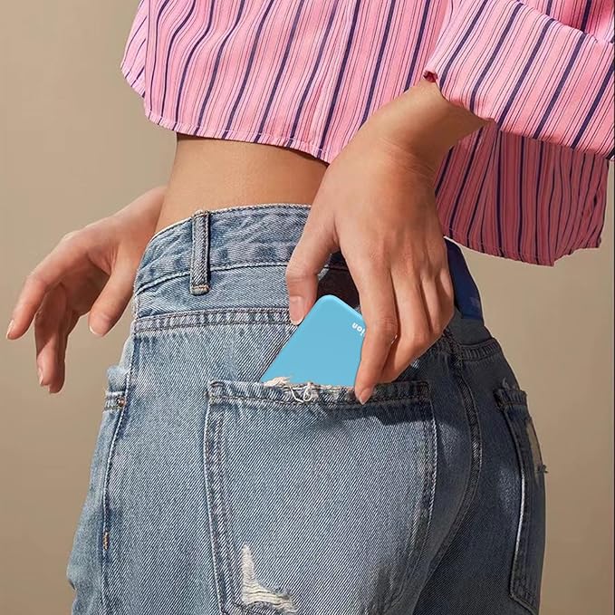 Kintion Rechargeable Pocket Mirror, Double Sided 1X/3X Magnification Compact Vanity Mirror, 3 Color Lights, Dimmable, Small Portable Wallet Mirror, Lighted Travel Mirror for Women Gifts, Blue